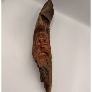 Original Signed Herb Fenwick Wood Spirit Tree Carving Wall Hanging Folk Art 17”